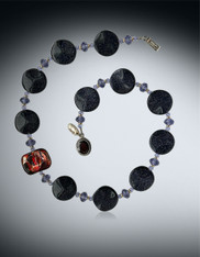 Blue Goldstone Wave Discs, 14K, Swarovski rondels, and Vintage Venetian Glass