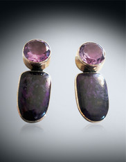 Amy Kahn Russell Charoite faceted Amethyst Clip/Post Earrings