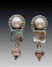 Amy Kahn Russell Pearl, abalone Sterling Dangle Clip/Post Earrings