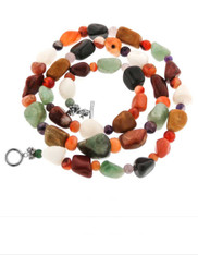 Mixed Gemstone Carnelian, Amethyst, Jasper Long Necklace 