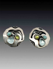 Echo of the Dreamer - Vintage Abstract Sterling Clip earrings with Precious Gems 