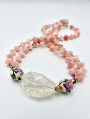 Yumiko Togashi Pink Opal, Venetian Glass, Crystal Necklace