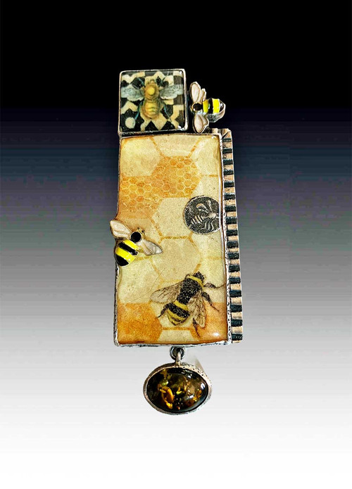 Amy Kahn Russell-Bumble Bee Tile, Amber Pin/Pendant