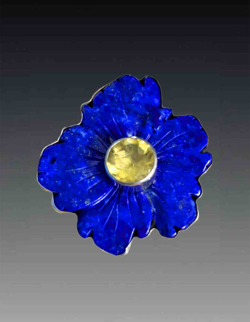 Amy Kahn Russell Lapis Citrine Hand Carved Flower Pin/Pendant