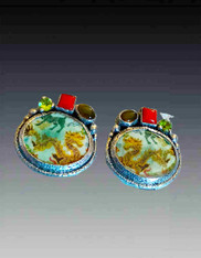 BRAND NEW-Glazed Dragon Coral, Peridot, Garnet Silver clip/post earrings