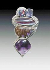 BRAND NEW - AKR Amethyst Iolite Boulder Opal Sterling Pin Pendant