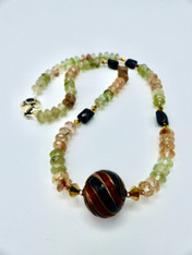 Yumiko Togashi Green Garnet, Onyx, Venetian Glass center Collar