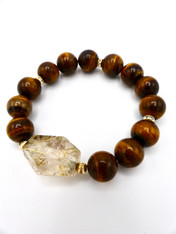 Yumiko Togashi Grade AAA Brazilian Rutilated Quartz, Tiger Eye,Swarovski Crystal Bracelet