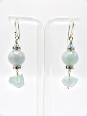 Yumiko Togashi Burmese Jade, Aquamarine, Swarovski Crystal rondel  Earrings
