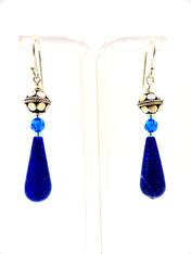 Yumiko Togashi Grade AAA Lapis, Indonesian Silver Bead, Swarovski Crystal Dangle  Earrings