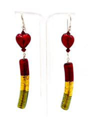 Yumiko Togashi Heart  & Curved Venetian Glass Dangle Earrings