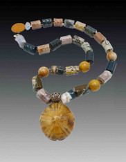  Ocean Jasper Necklace with Madagascar Ammonite Pendant and Bakelite Clasp