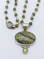 Ruby Zoisite Wire wrapped chain with Peridot African Stone Pendant SOLD
