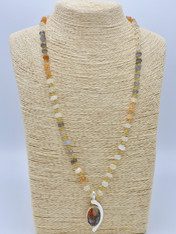 Hand Wire Wrapped Moonstone Chain with  Sterling Opal Pendant