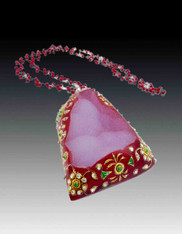 Huge Rare Red Druzy Encased in Jewel Crusted Painted Ceramic Case