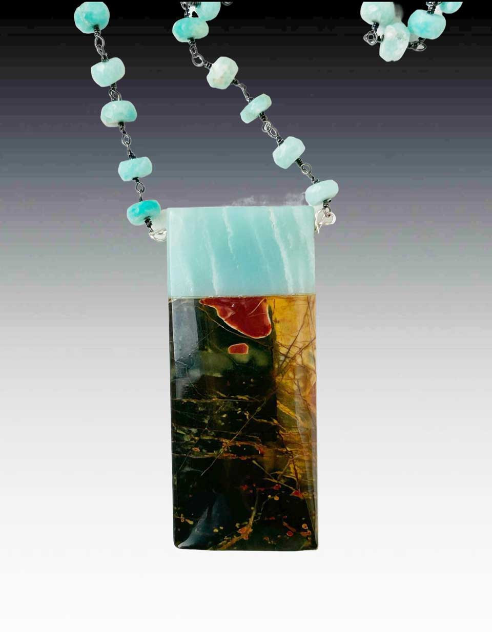 Rox Amazonite and Jasper Rectangle Pendant Necklace popular