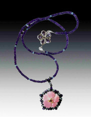 Amethyst Topaz Chain with Hand-Carved Pink Jeweled Flower Pendant SOLD