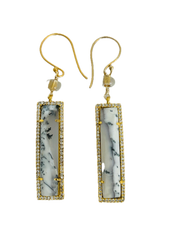 Dendritic Agate Dangle Earrings, 22K Vermeil Crystal Frame with 22K Sterling Earwires