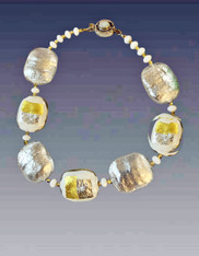 Sterling and 24K Gold Foil Venetian Focal Beads, Swarovski Beads Collar