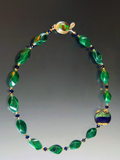 Grade AAA Natural Malachite Swirls with a 24K Foil Tri Colored Venetian Glass Highlight