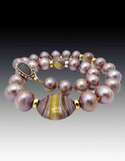 Huge Lilac Pearls With Mauve Gold Foil Reticello Beads and 14K rondels