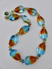 Aqua Topaz Silver Foil Venetian Lozenge Beads with Swarovski Crystals