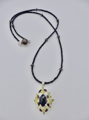 Black Opal Peridot Pendant on Black Spinel and Swarovski Crystal Chain