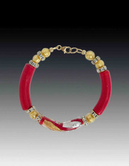 Venetian Crimson Tubes, 24K Plated stations Swarovski Rondel Bracelet