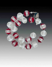 Venetian Crimson and white window beads with silver foil Center