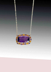 34CT Natural Amethyst Cabochon surrounded with gemstones on a Sterling  Chain
