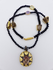 Large Amethyst Cabochon Centered in 24K Vermeil with Abstract Onyx Citrine Chain