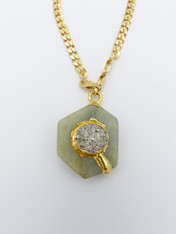 Aquamarine pendant with silver druzy focal set in 24K Vermeil on gold cain