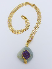 Aquamarine Pendant with Lapis Druzy Focal and 24K vermeil chain
