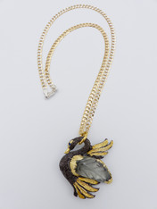 Hand made 24ct Natural Green Amethyst pin/pendant on a 24K Vermeil Chain