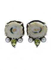 Echo of the Dreamer Peridot, Solar quartz Pearl Clip earrings