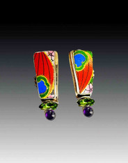 Echo of the Dreamer Large Vintage Japanese porcelain tile, Amethyst, Peridot Clip earring
