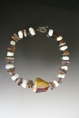 White Opal, Bronze Pearl Freeform Australian Mookaite Slice Collar
