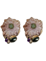 Echo of the Dreamer  Large asymmetrical Brazilian amethyst stalactite, green tourmaline, faceted amethyst earring clip 