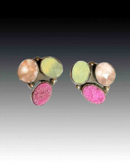 Amy Kahn Russell Cobalto Calcite Rose Quartz Sterling Clip/Post Earrings