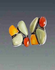 Vintage Echo of the Dreamer Asymmetrical Gaspeite, Carnelian Sterling Clip Earrings