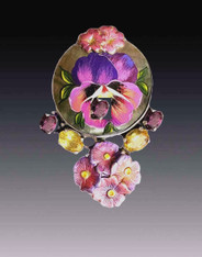 Stunning Amy Kahn Russell Hand Painted Floral Pin/Pendant 