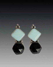 Amy Kahn Russel Pale Blue Calcite Onyx Sterling Clip/Post Earrings SOLD