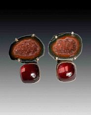 Amy Kahn Russell Wine Druzy Garnet Sterling Clip/Post Earrings