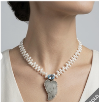 Amy Kahn Russell Pearl Druzy Blue Topaz Pendant Necklace
