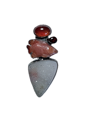 Amy Kahn Russell Carnelian Druzy Hand Carved Fish Sterling Pin/Pendant