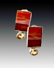 Echo of the Dreamer Large red jasper, faceted citrine Clip Earring 