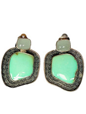 Echo of the Dreamer Large Chrysoprase Sterling Clip Earrings