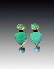Amy Kahn Russell Green Druzy Crystal Sterling Clip/Post Earrings
