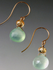 A website and show bestseller! Goes with everything! Faceted aqua chalcedony drops with citrine rondels and 14K earwires