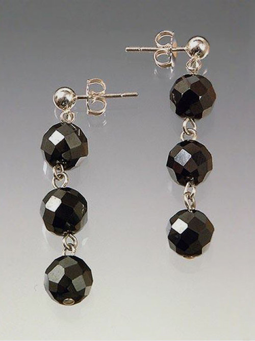 A 1-1/2" cascade of with faceted hematite balls with sterling silver post